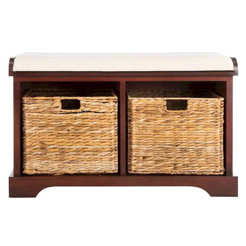 SAFAVIEH Euphemia Brown Woven Storage Basket Bench - 33.5 x 16.1 x 19.9 - 34Wx16Dx20H