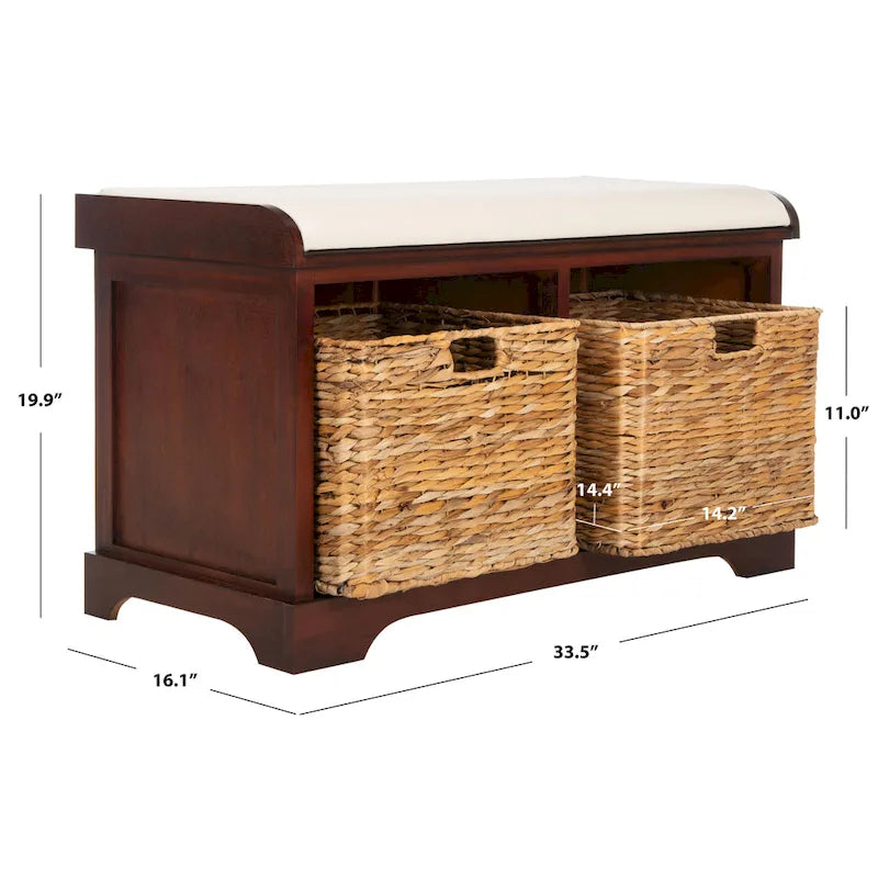 SAFAVIEH Euphemia Brown Woven Storage Basket Bench - 33.5 x 16.1 x 19.9 - 34Wx16Dx20H