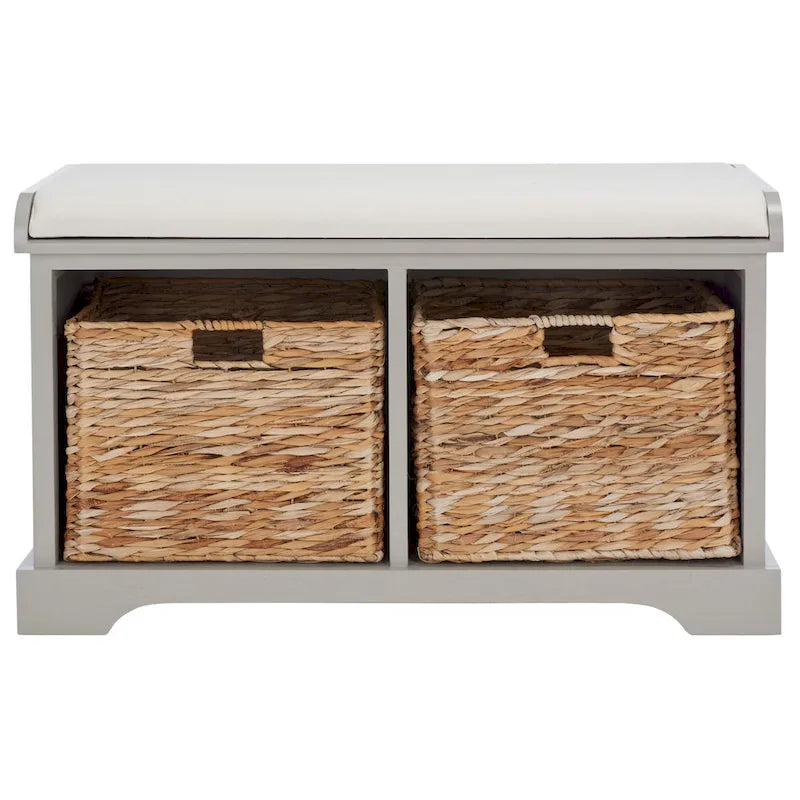SAFAVIEH Euphemia Brown Woven Storage Basket Bench - 33.5 x 16.1 x 19.9 - 34Wx16Dx20H