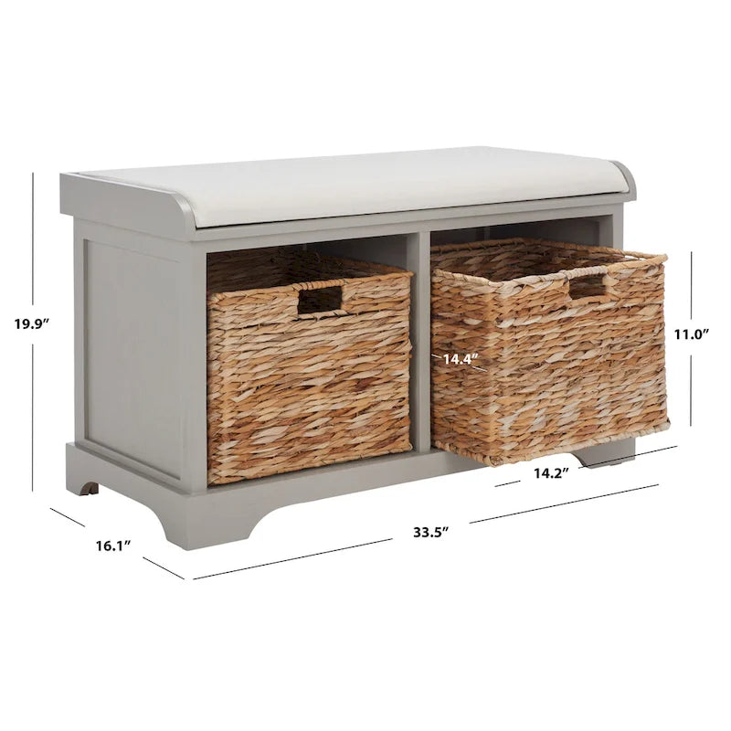 SAFAVIEH Euphemia Brown Woven Storage Basket Bench - 33.5 x 16.1 x 19.9 - 34Wx16Dx20H