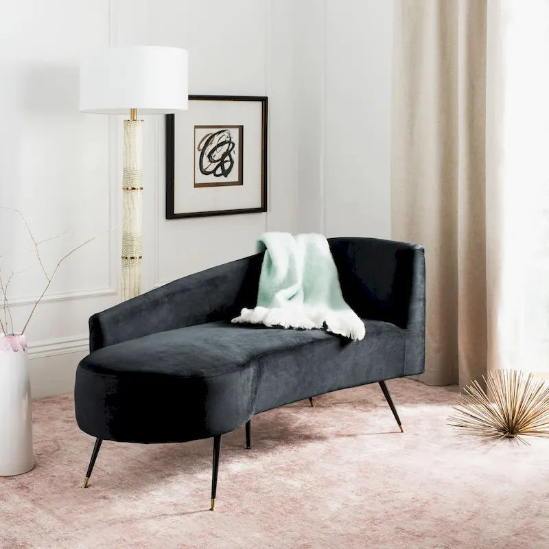 SAFAVIEH Helgrit Black/Gold Velvet Retro Glam Settee - 57.5 W x 27 D x 28 H - 58Wx27Dx28H