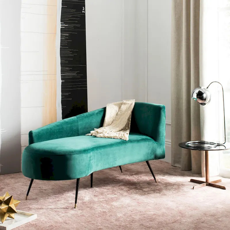 SAFAVIEH Helgrit Black/Gold Velvet Retro Glam Settee - 57.5 W x 27 D x 28 H - 58Wx27Dx28H