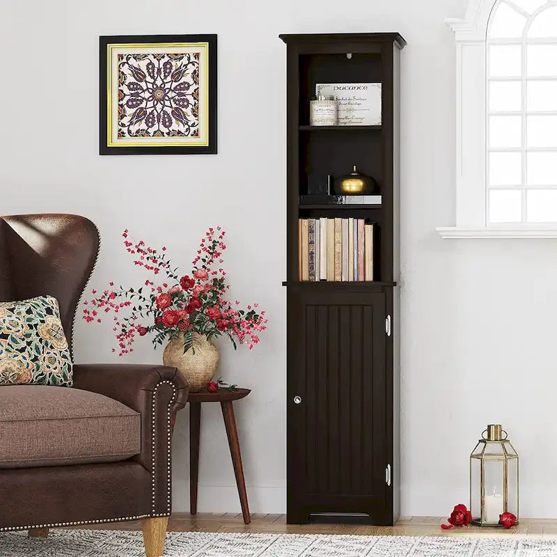 UTEX 64 Freestanding Storage Cabinet, Bathroom Tall Cabinet with Doors and Shelves, Free Standing Linen Tower