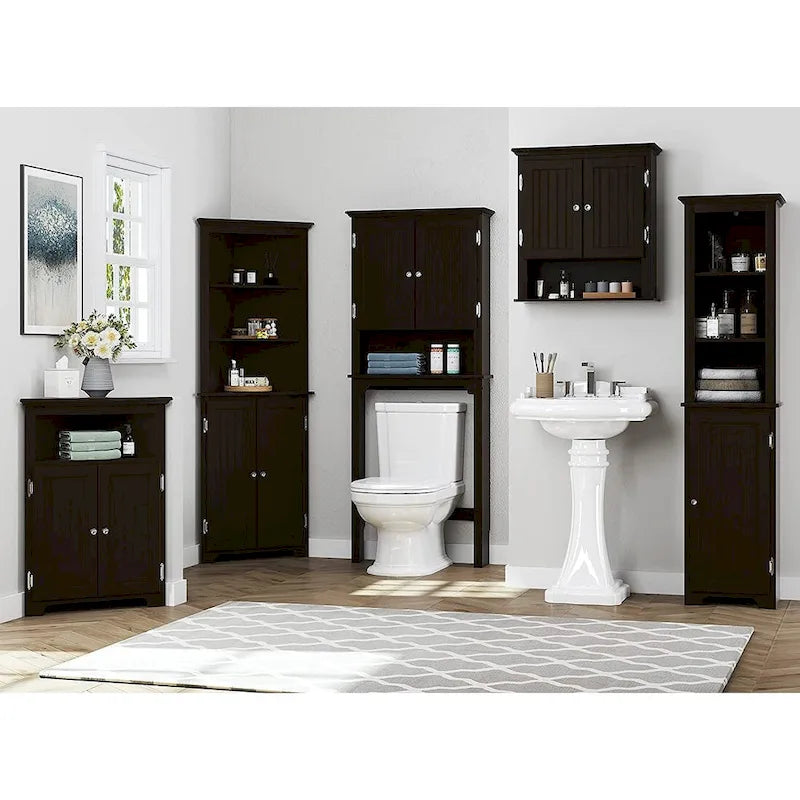 UTEX 64 Freestanding Storage Cabinet, Bathroom Tall Cabinet with Doors and Shelves, Free Standing Linen Tower
