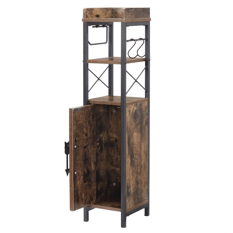 Wood Tall Bathroom Linen Cabinet Small Bathroom Storage Corner Floor Cabinet with Doors and Shelves Toilet Paper Holder