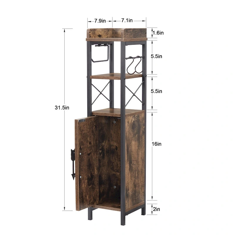 Wood Tall Bathroom Linen Cabinet Small Bathroom Storage Corner Floor Cabinet with Doors and Shelves Toilet Paper Holder
