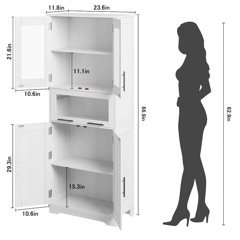 Bathroom Cabinet, Tall Kitchen Pantry Cabinet with Doors and Adjustable Shelf