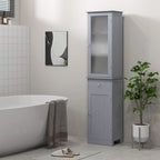 kleankin Slim Bathroom Storage Cabinet, Tall Bathroom Cabinet, Narrow Linen Tower with Acrylic Door, Drawer and Shelves, Gray