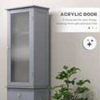 kleankin Slim Bathroom Storage Cabinet, Tall Bathroom Cabinet, Narrow Linen Tower with Acrylic Door, Drawer and Shelves, Gray