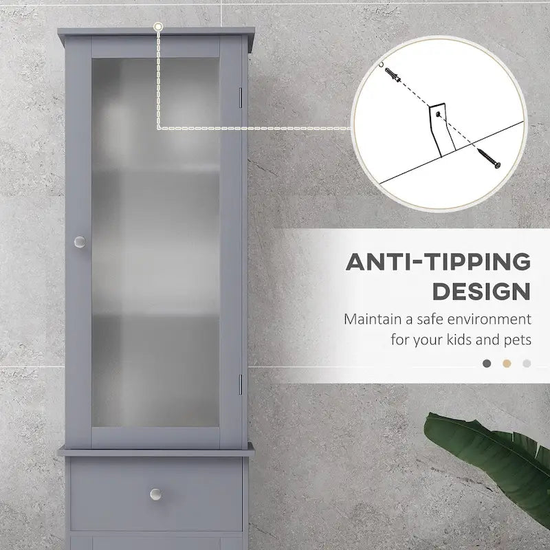 kleankin Slim Bathroom Storage Cabinet, Tall Bathroom Cabinet, Narrow Linen Tower with Acrylic Door, Drawer and Shelves, Gray