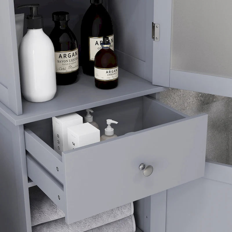 kleankin Slim Bathroom Storage Cabinet, Tall Bathroom Cabinet, Narrow Linen Tower with Acrylic Door, Drawer and Shelves, Gray
