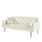 Tufted Upholstered Convertible Folding Sofa Bed Cream White