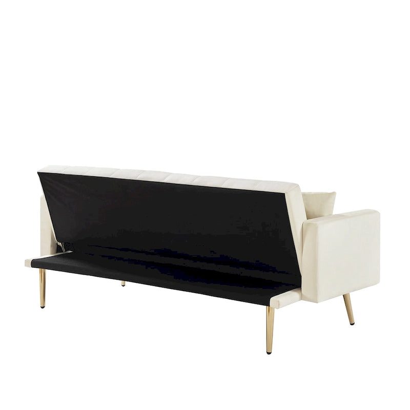 Tufted Upholstered Convertible Folding Sofa Bed Cream White