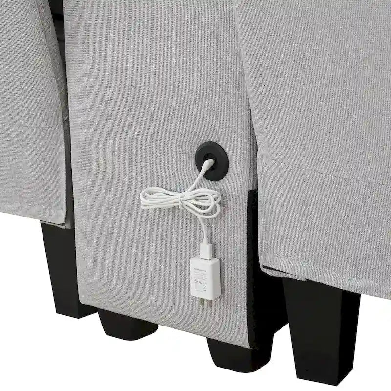 [VIDEO provided] [New] 114.2 Upholstered Sofa with Console, 2 Cupholders and 2 USB Ports Wired or Wirelessly Charged, Modern Li