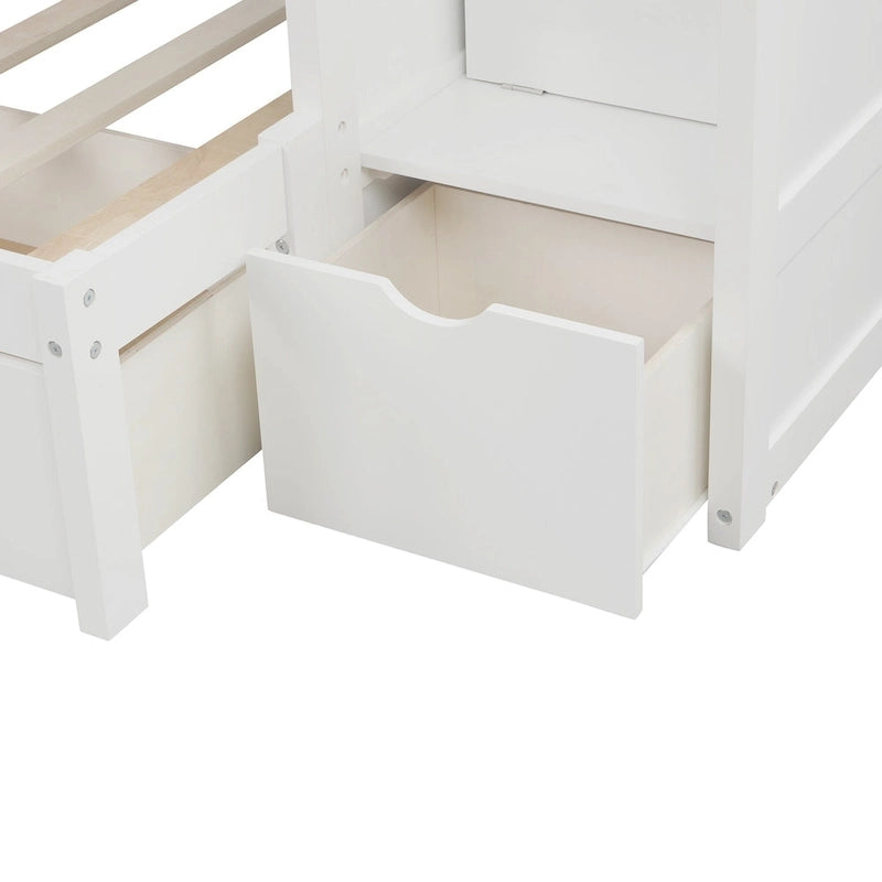 Twin over Full Stairway Bunk Bed with Storage, Gray