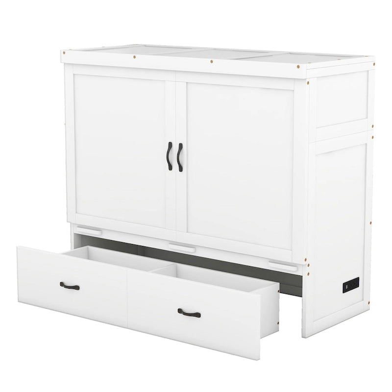 Full Size Murphy Bed with USB Port and a Large Drawer, Gray