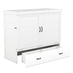 Full Size Murphy Bed with USB Port and a Large Drawer, Gray