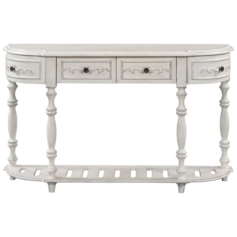 52 Modern and Contemporary Curved Console Table Sofa Table Entryway Table for Hallway Living Room with 4 Drawers and 1 Shelf