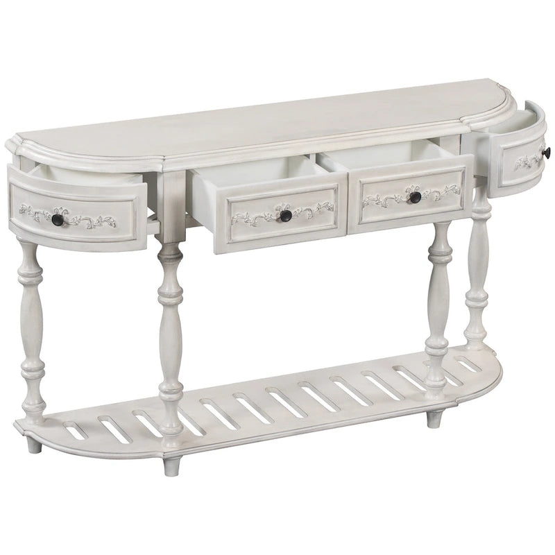 52 Modern and Contemporary Curved Console Table Sofa Table Entryway Table for Hallway Living Room with 4 Drawers and 1 Shelf