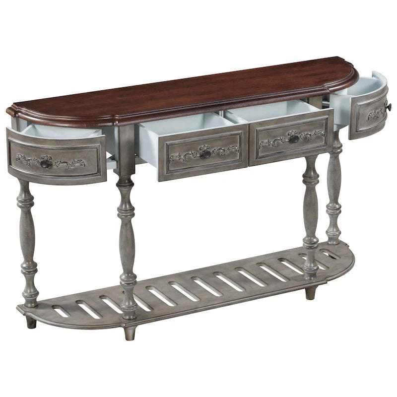 52 Modern and Contemporary Curved Console Table Sofa Table Entryway Table for Hallway Living Room with 4 Drawers and 1 Shelf