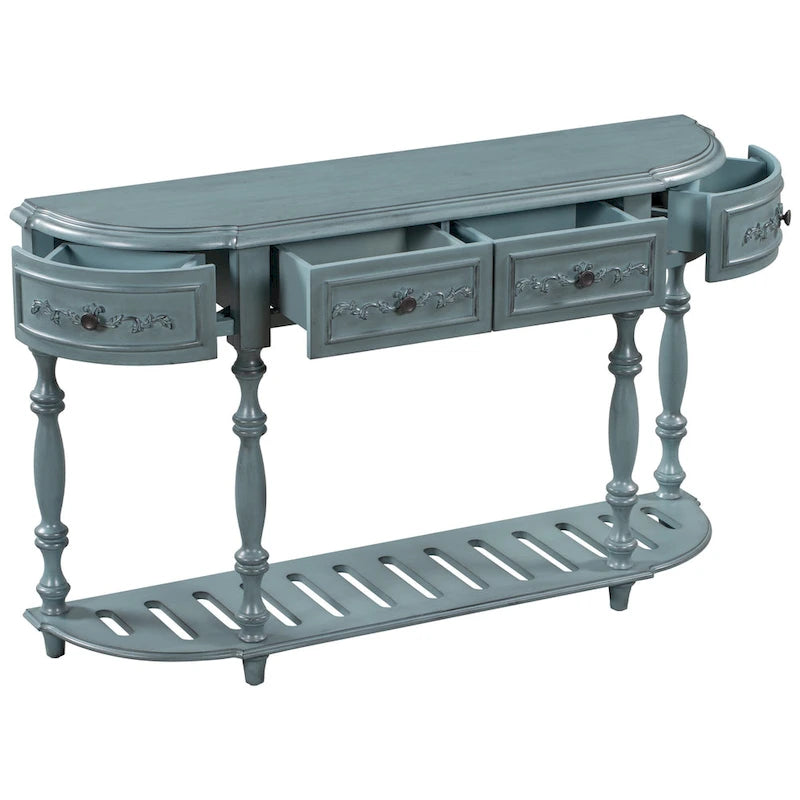 52 Modern and Contemporary Curved Console Table Sofa Table Entryway Table for Hallway Living Room with 4 Drawers and 1 Shelf