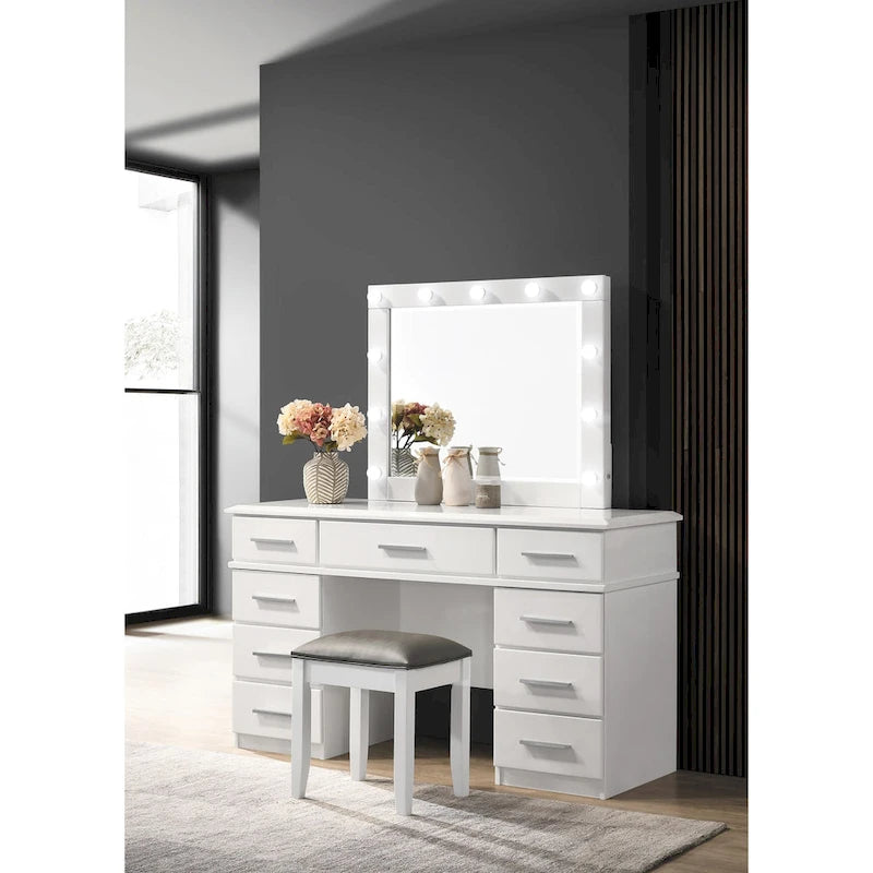 Verona Glossy White Vanity Stool with Padded Seat