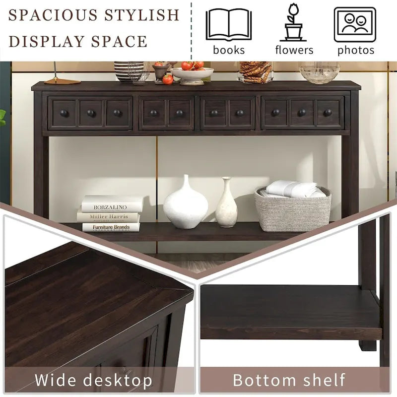 Merax 60 Long Console Table with Different Size Drawers and Bottom Shelf