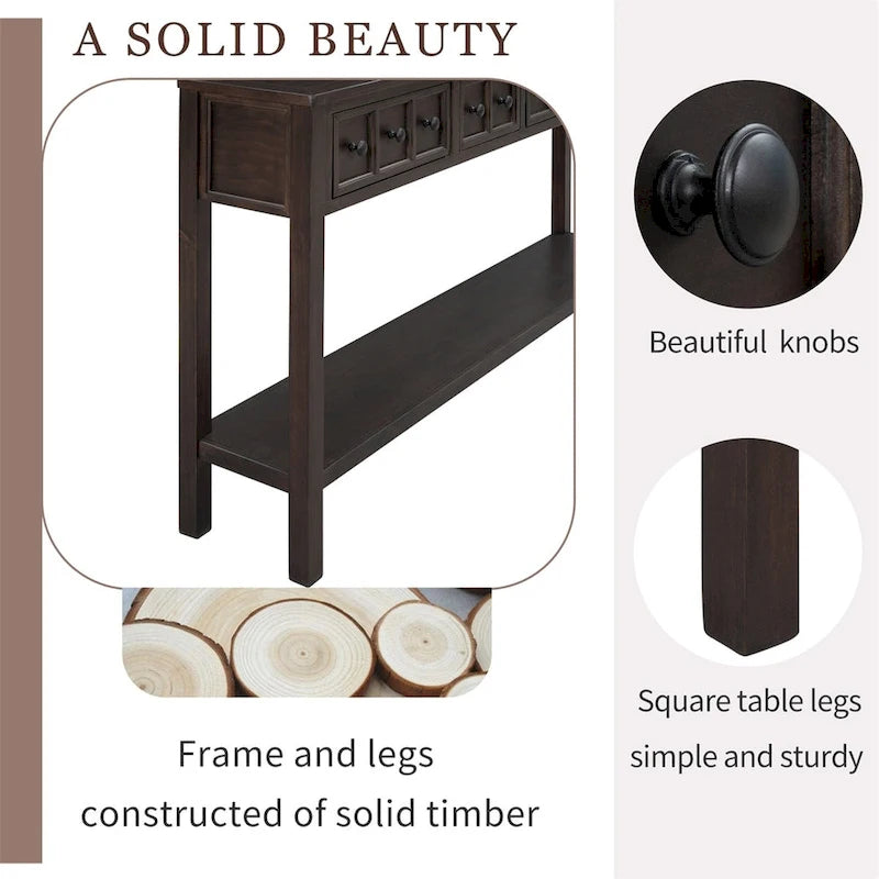 Merax 60 Long Console Table with Different Size Drawers and Bottom Shelf