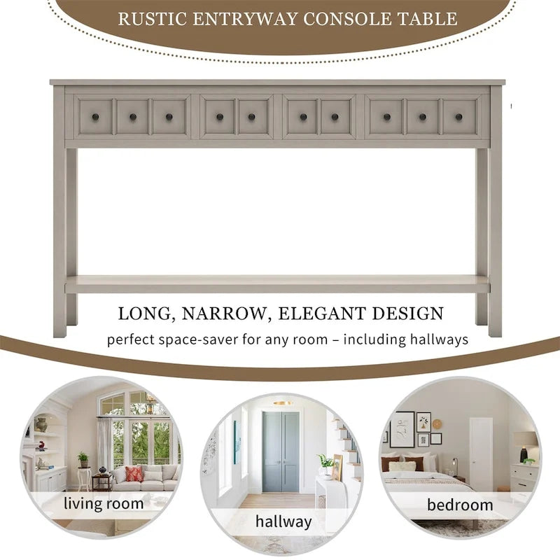 Merax 60 Long Console Table with Different Size Drawers and Bottom Shelf