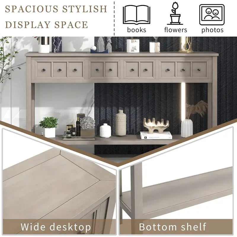 Merax 60 Long Console Table with Different Size Drawers and Bottom Shelf