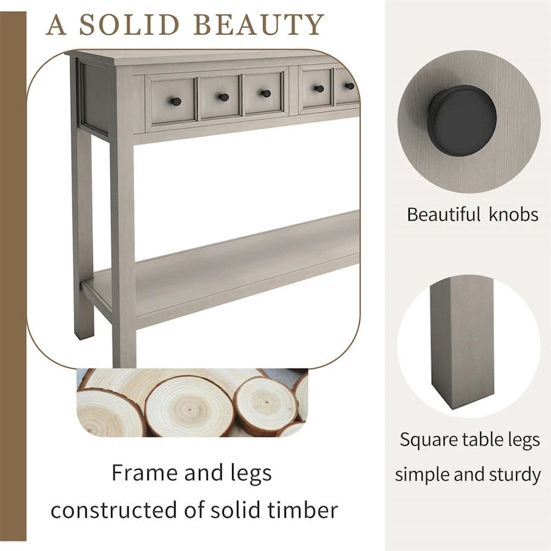 Merax 60 Long Console Table with Different Size Drawers and Bottom Shelf
