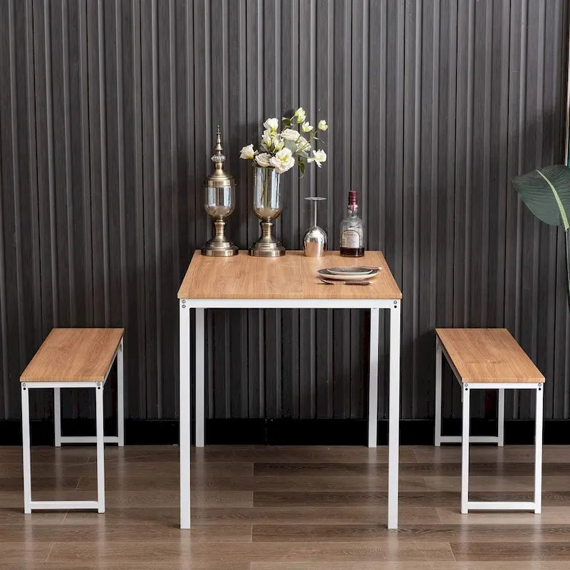 3 Piece Kitchen Table Set with Two Benches Dining Room Table Set 4