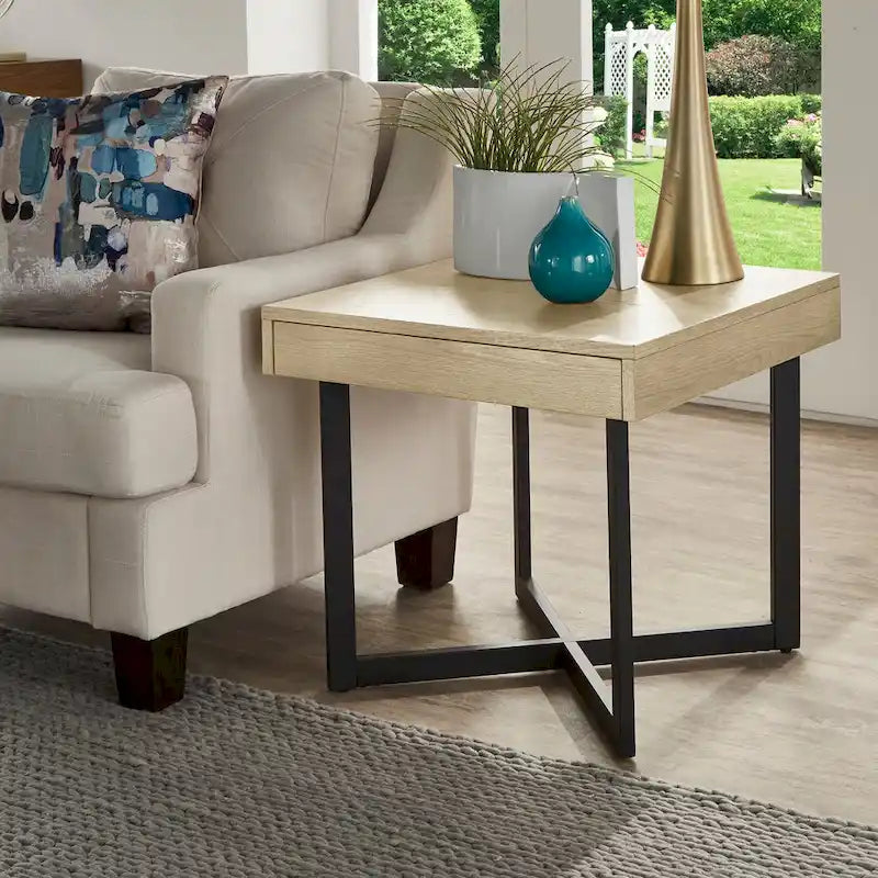 Eldersley Wood Finish End Table with One Drawer by