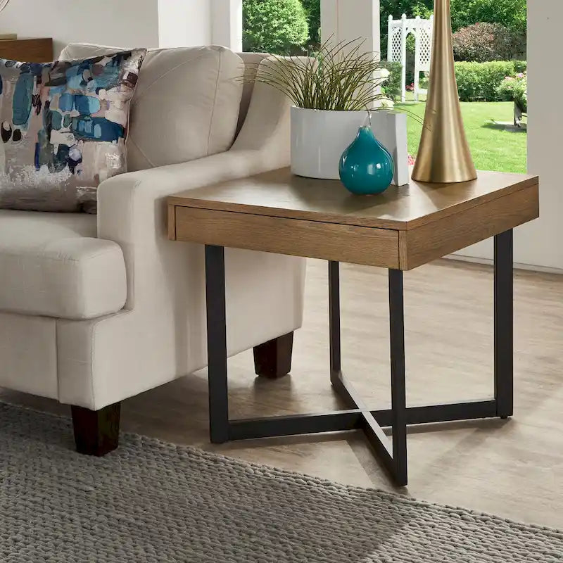 Eldersley Wood Finish End Table with One Drawer by