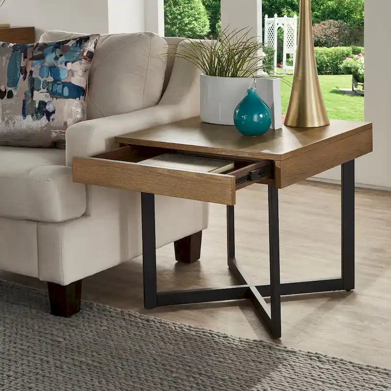 Eldersley Wood Finish End Table with One Drawer by