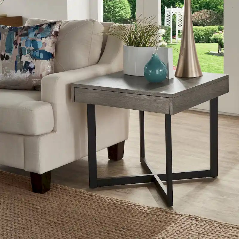Eldersley Wood Finish End Table with One Drawer by