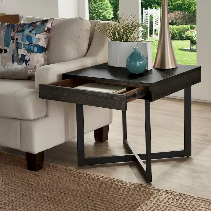 Eldersley Wood Finish End Table with One Drawer by