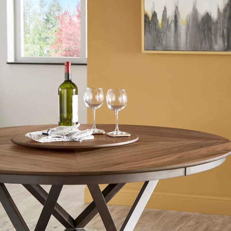 Priya Lazy Susan Turntable Espresso and Walnut Dining Table by iNSPIRE Q Modern