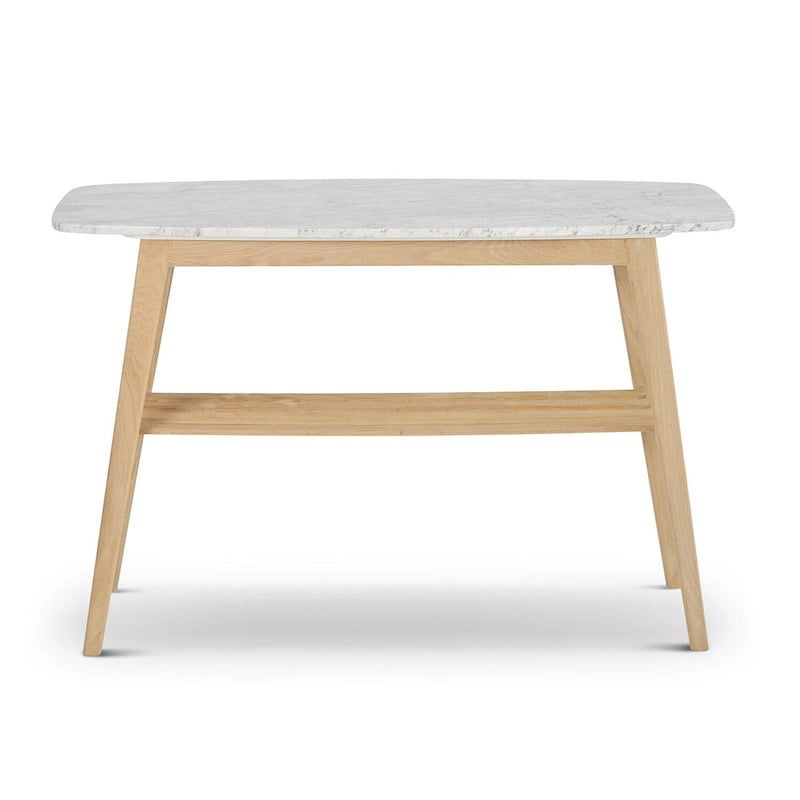 Castello 43 Rectangular Italian Carrara White Marble Console Table with Shelf - 43L x 12W x 31H - 43L x 12W x 31H