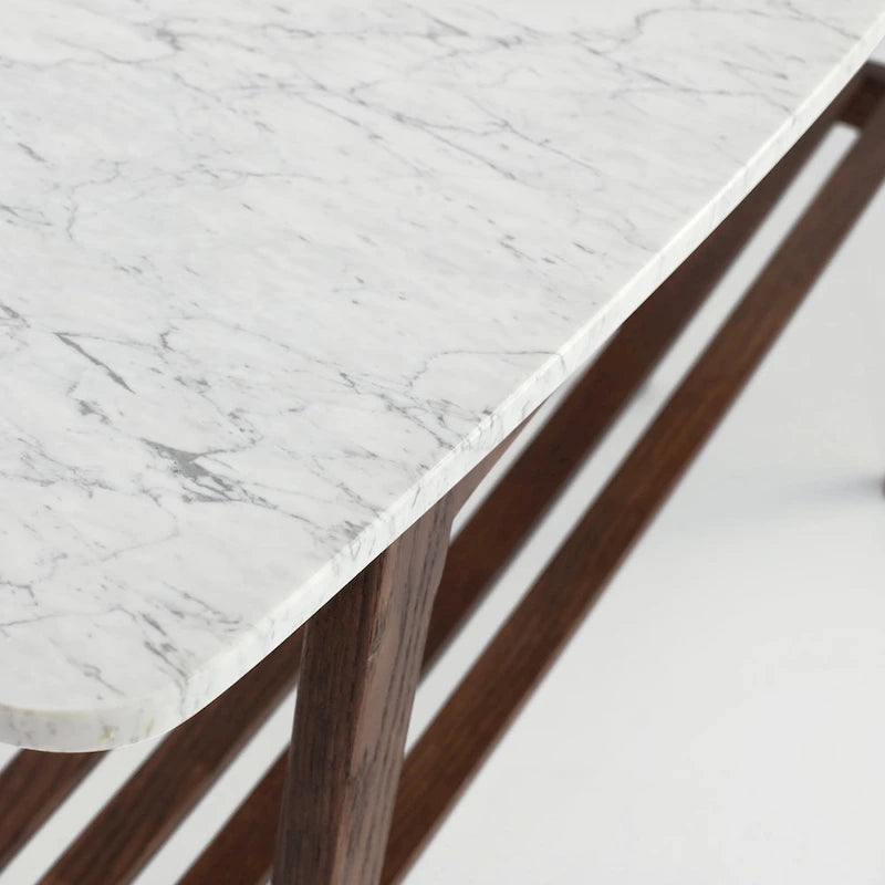 Castello 43 Rectangular Italian Carrara White Marble Console Table with Shelf - 43L x 12W x 31H - 43L x 12W x 31H