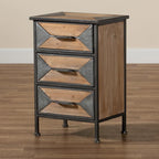 Baxton Studio Laurel Rustic Industrial Antique Grey Finished Metal and Whitewashed Oak Brown Finished Wood 3-Drawer End Table