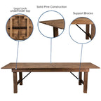 9' x 40 Rustic Folding Farm Table Set with 10 Cross Back Chairs and Cushions