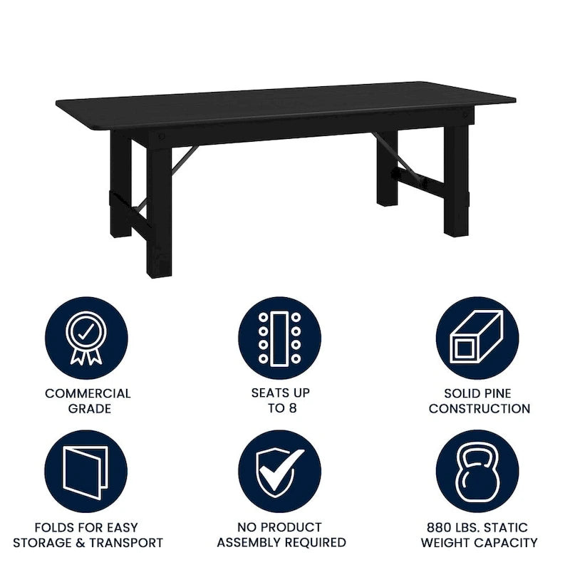 8' x 40 Rectangular Antique Rustic Solid Pine Folding Farm Table - 96D x 40W x 30H