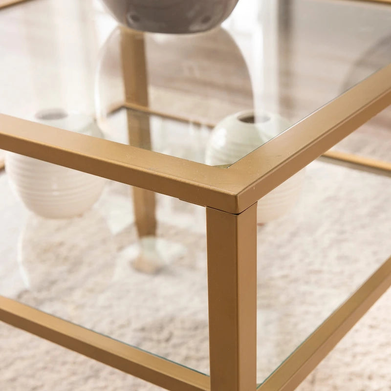 SEI Furniture Jaymes Gold & Metal Glass Top Cocktail Table