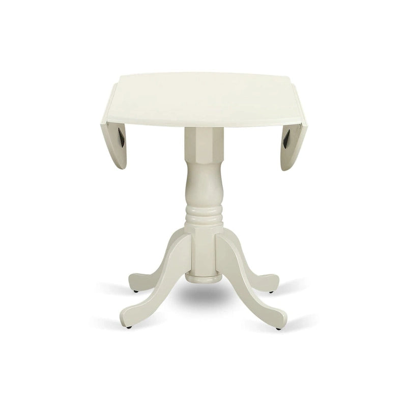 East West Furniture Dublin Kitchen Dining Table - a Round Wooden Table Top with Dropleaf & Pedestal Base, (Finish Options)