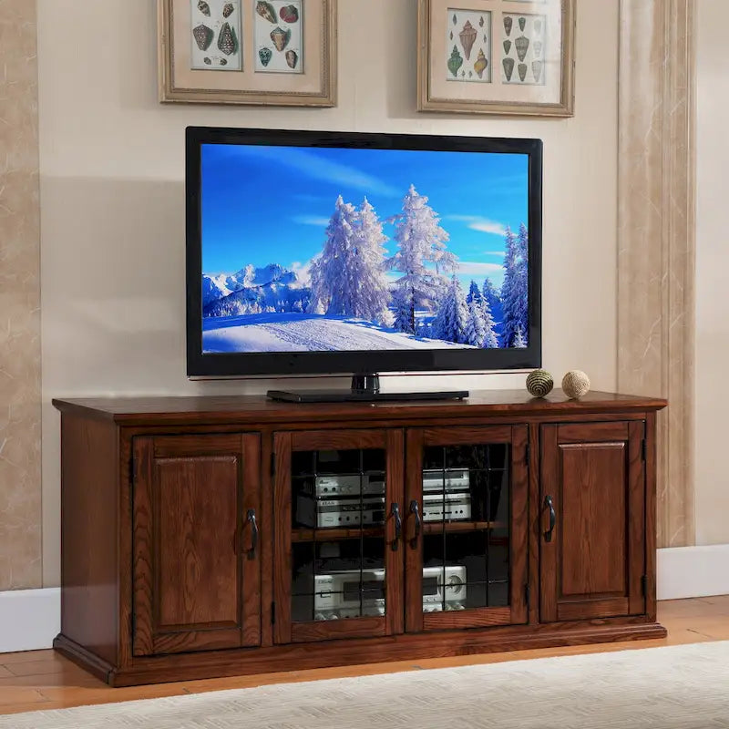 Leick Home 80360 Burnished Oak Leaded Glass TV Stand