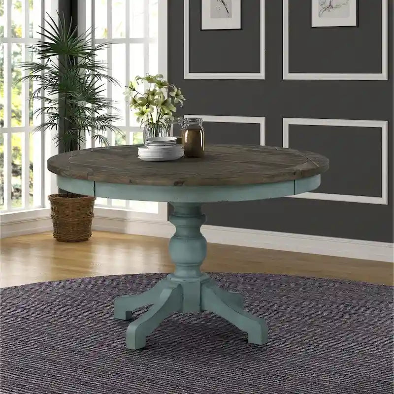 Roundhill Furniture The Gray Barn Spring Mount 5-piece Round Dining Table Set with Cross Back Chairs