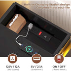 Bedroom Nightstand with Charging Station and LED Lights Sliding Top