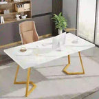 Home Office Computer Desk, White Gold 55 In Faux Marble Executive Desk