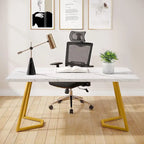 Home Office Computer Desk, White Gold 55 In Faux Marble Executive Desk